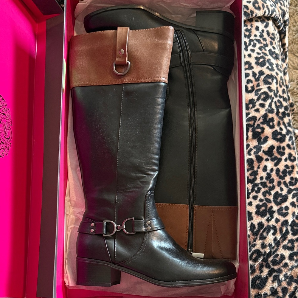 Vince Camuto Black and Brown Heeled Boots